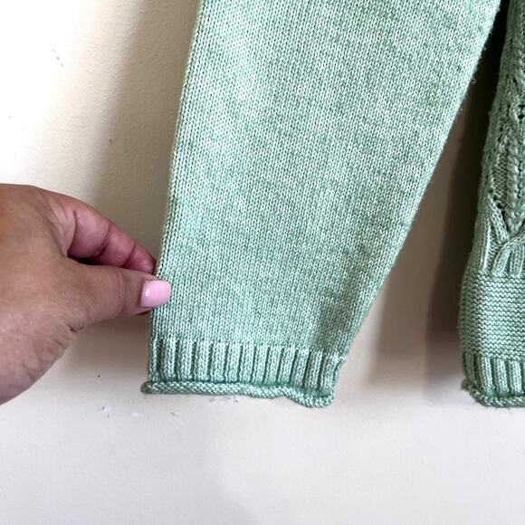 Talbots Roll Neck Fisherman Womens Sweater Size L Green Cable Knit Preppy Boxy - Picture 4 of 8